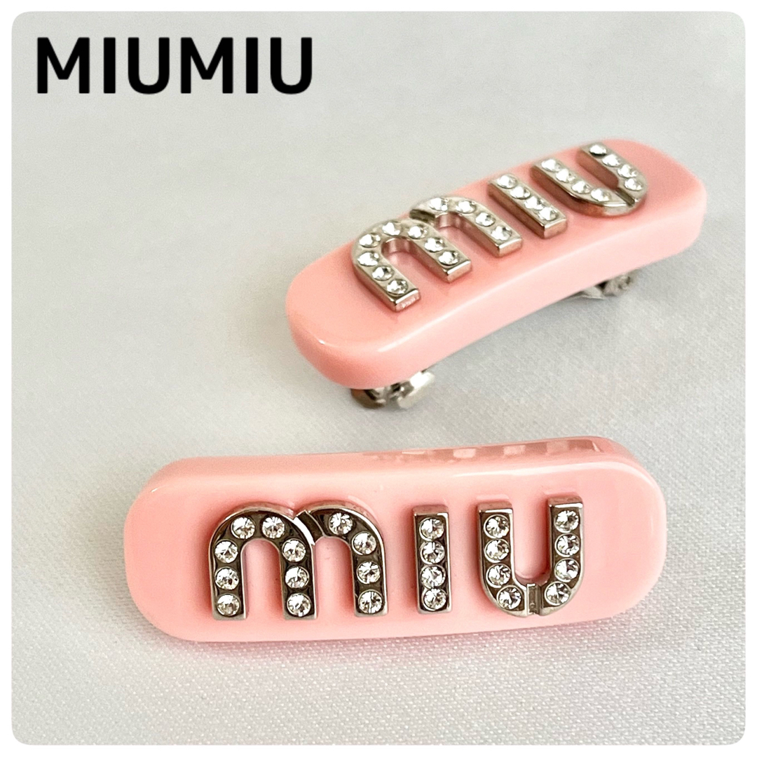 極美品✨MIUMIU ヘアクリップ バレッタ クリスタル ロゴ 希少品 正規品美品