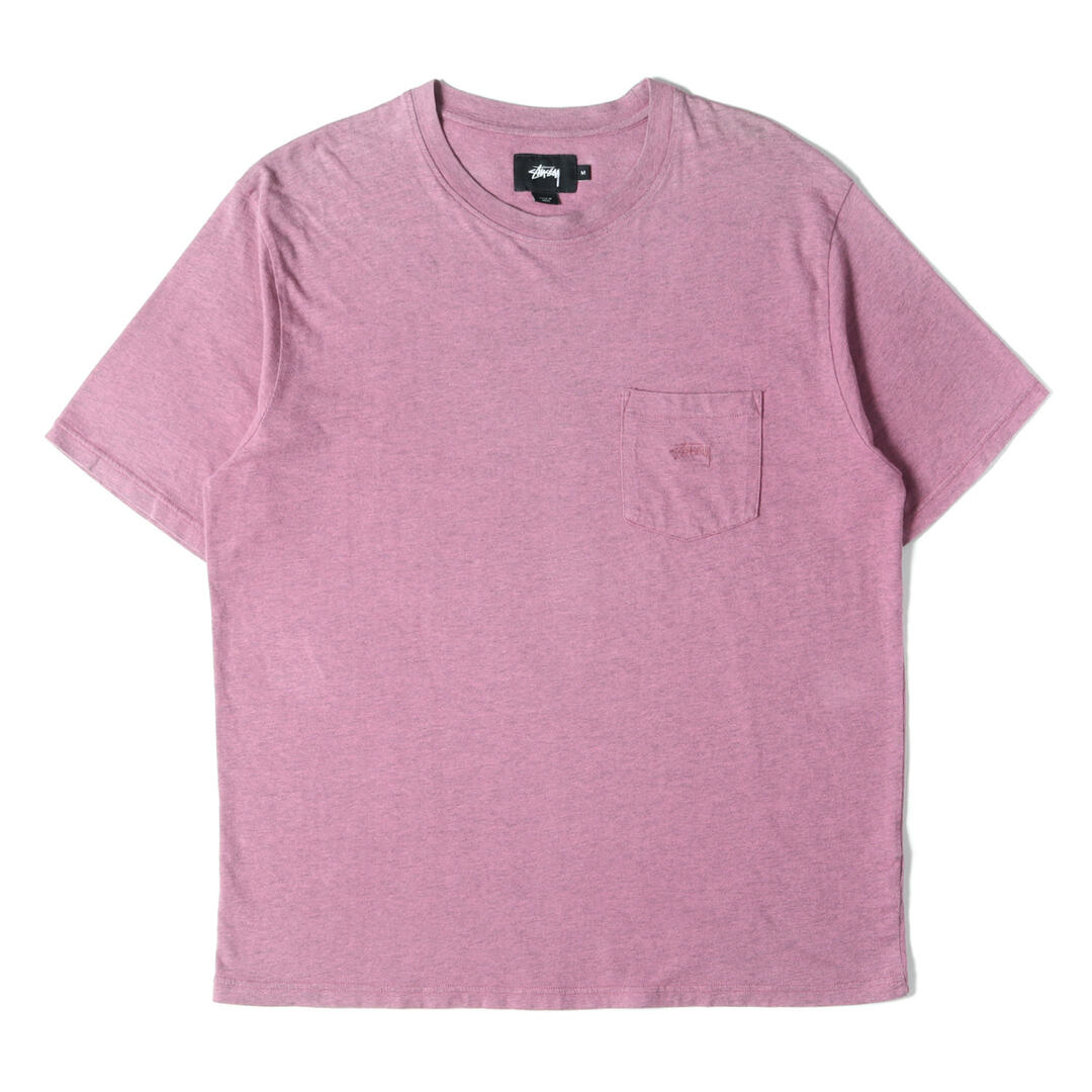 トップスSTUSSY ステューシー Tシャツ サイズ:M ストックロゴ刺繍 ポケット 半袖 クルーネック ワンポイント ヘザーマゼンタ トップス カットソー ストリート カジュアル ブランド 【メンズ】