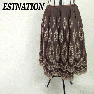 エストネーション(ESTNATION)のエストネーション【38】フレアスカート 花柄刺繍 薄手 ひざ丈 Aライン(ひざ丈スカート)