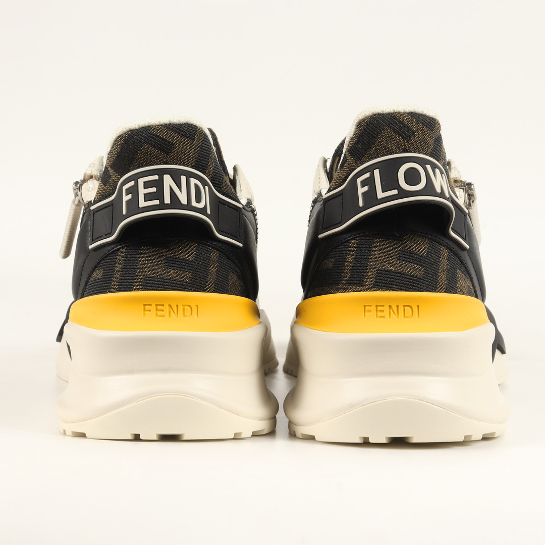 FENDI フェンディ スニーカー サイズ:6 現行モデル ホワイトレザー ロートップ サイドジップ  FFモチーフ ジャカード FLOW フロー ホワイト ブラウン 白 シューズ 靴 ブランド【メンズ】【美品】