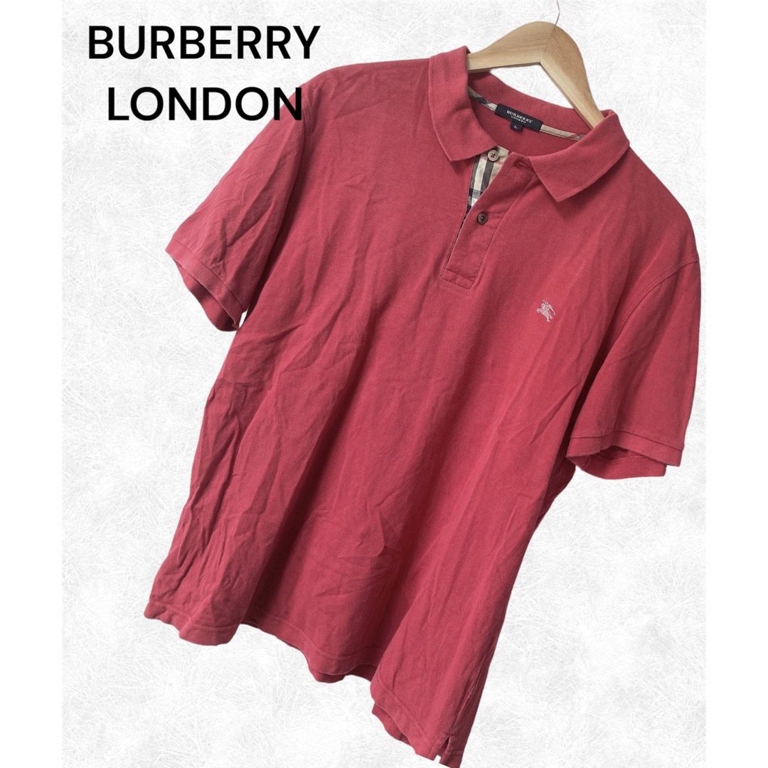 BURBERRY(バーバリー)の【希少】バーバリーロンドン　ポロシャツ　ノバチェック　ホースロゴ　レッド　L メンズのトップス(ポロシャツ)の商品写真