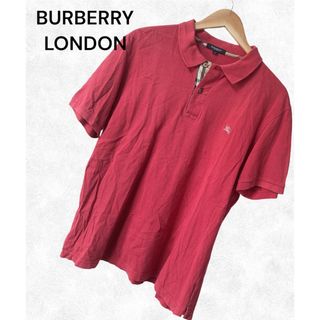 バーバリー(BURBERRY)の【希少】バーバリーロンドン　ポロシャツ　ノバチェック　ホースロゴ　レッド　L(ポロシャツ)