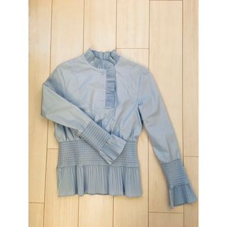 エイチアンドエム(H&M)のフリルシャツ　ブルー(シャツ/ブラウス(長袖/七分))