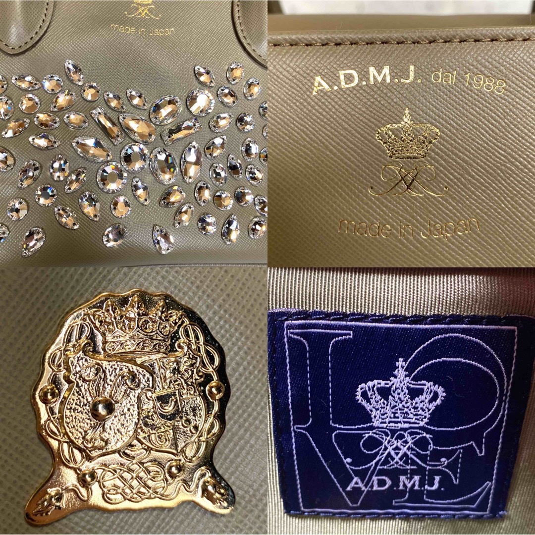 【美品】A.D.M.J サフィアーノ クリスタルガラス グレージュ ハンドバッグ 5