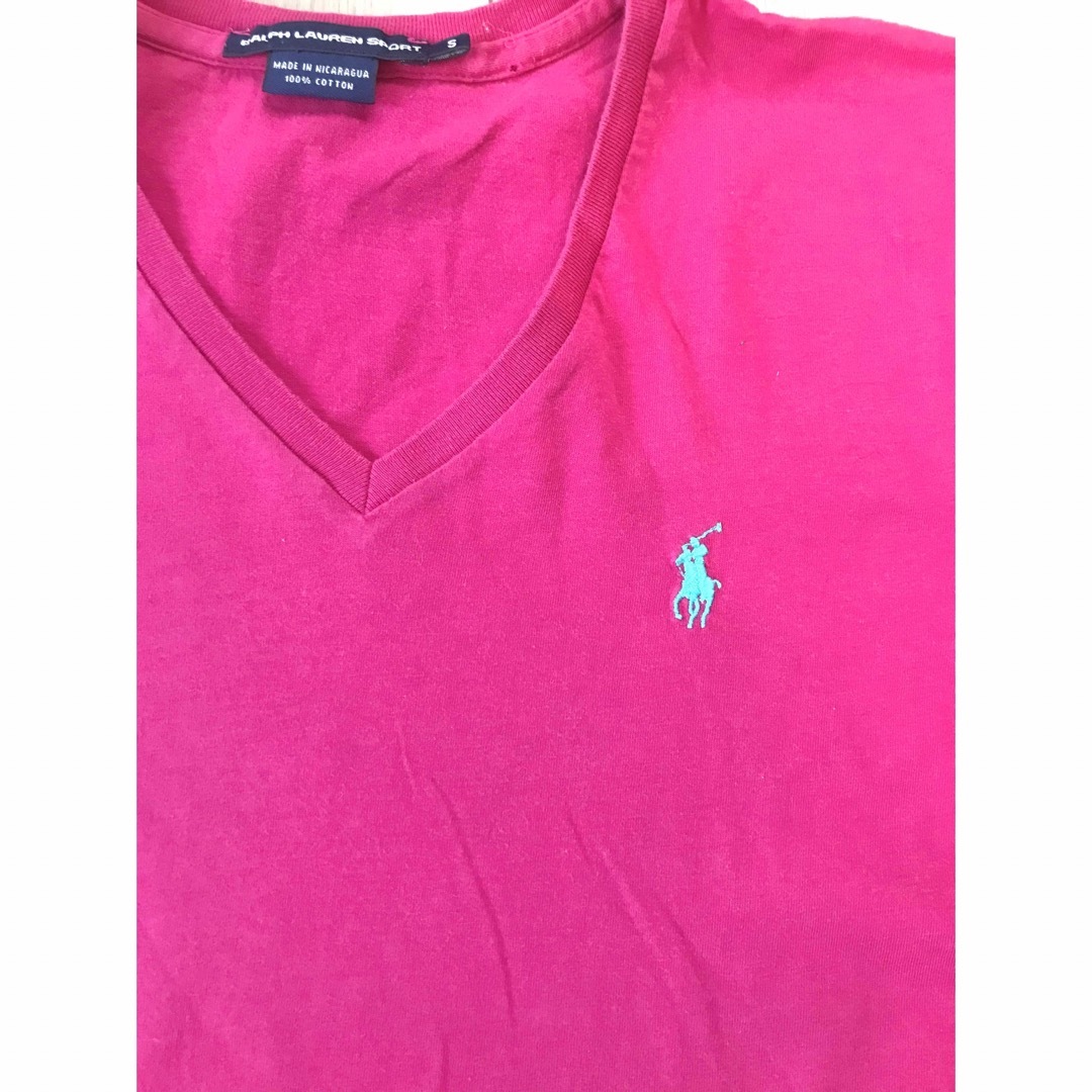 POLO RALPH LAUREN(ポロラルフローレン)のRALPH LAUREN SPORTS ロゴVネックTシャツ　ピンク レディースのトップス(Tシャツ(半袖/袖なし))の商品写真