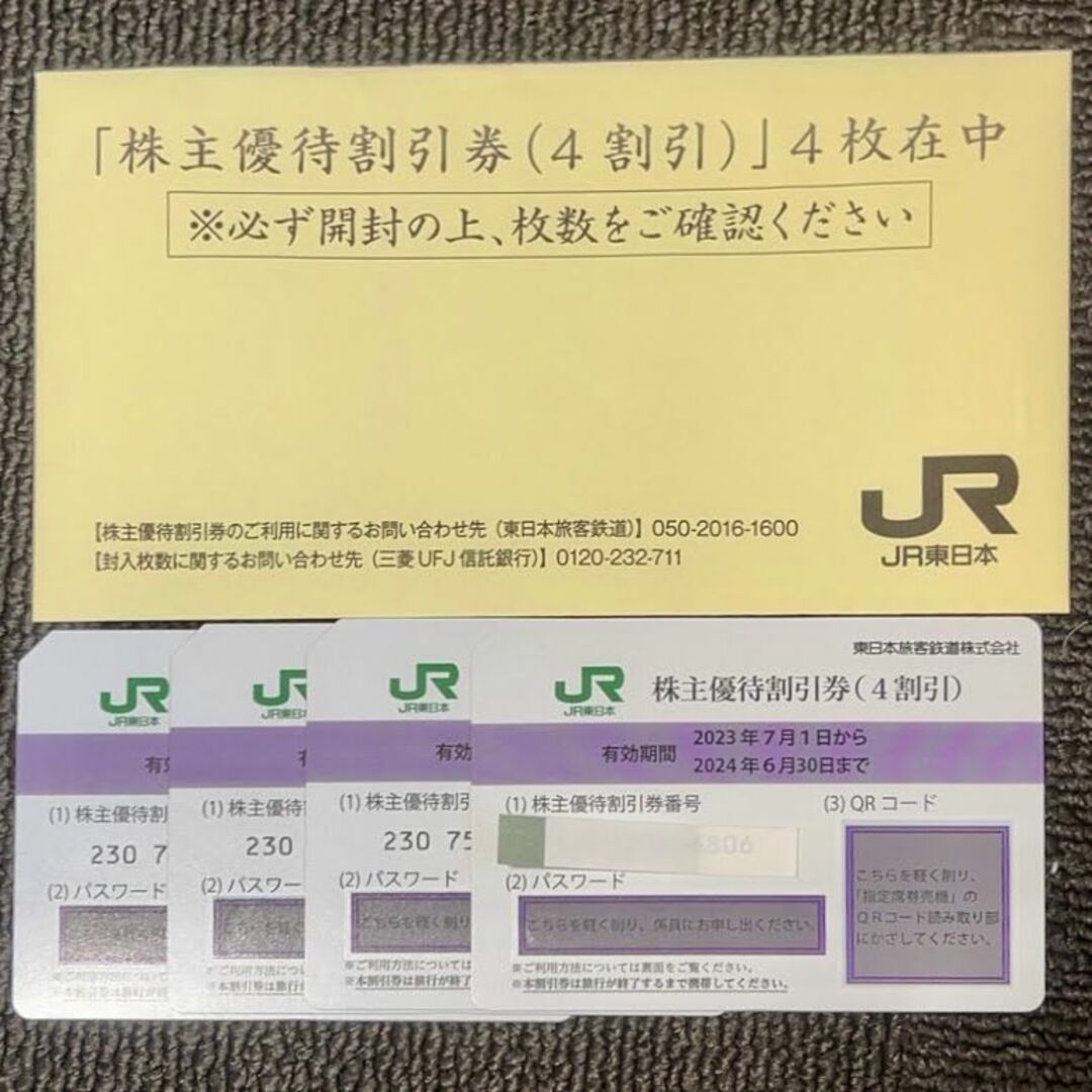 チケットJR東日本 株主優待割引券（４割引）×4枚