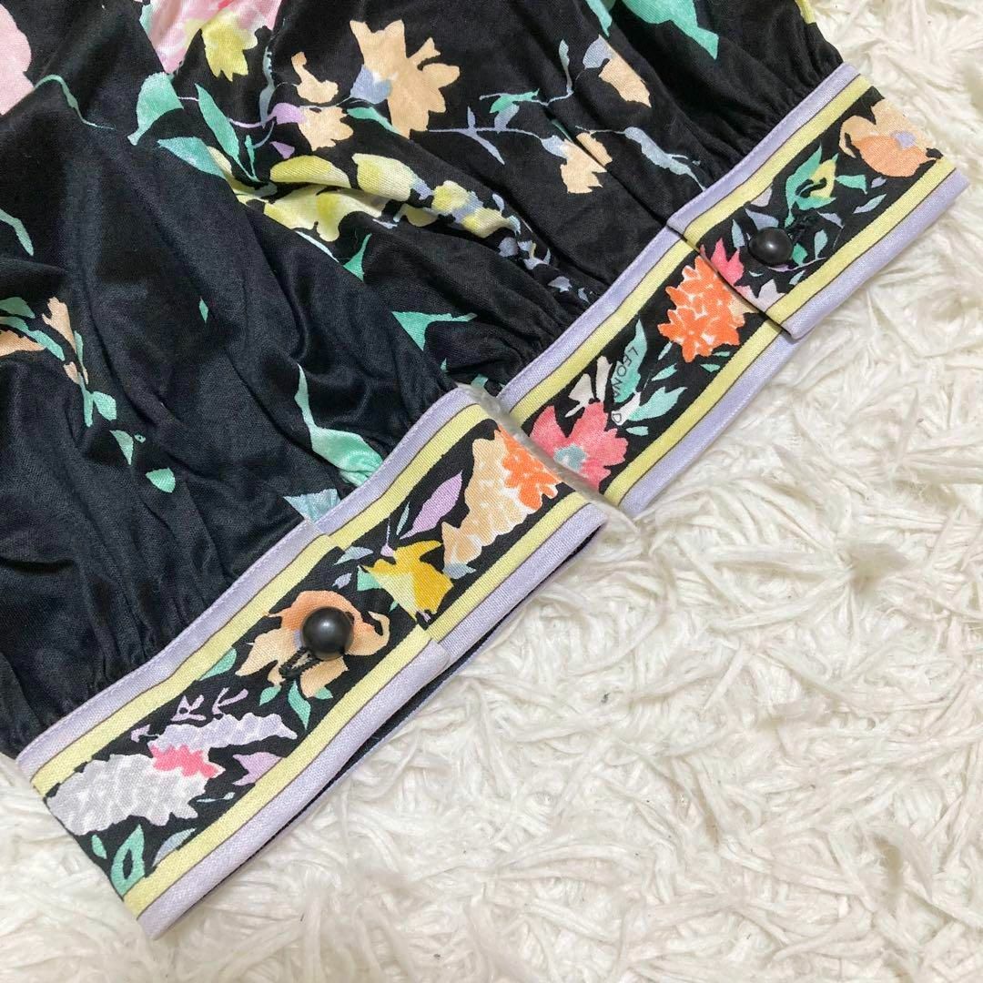 美品 レオナール ロングワンピース 花柄 トリム Mサイズ-