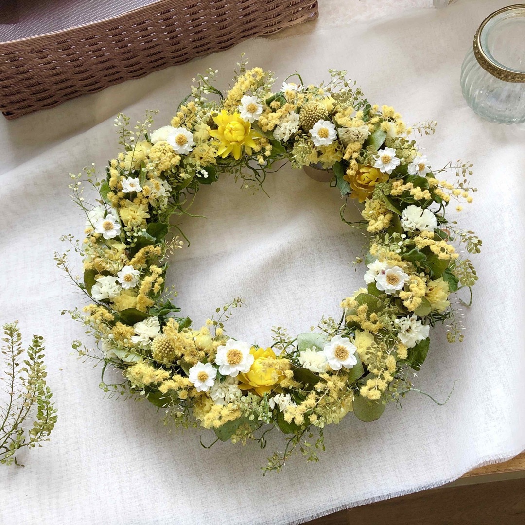 ＊Natural＊ミモザと花かんざしのリース☆ドライフラワーリース贈り物