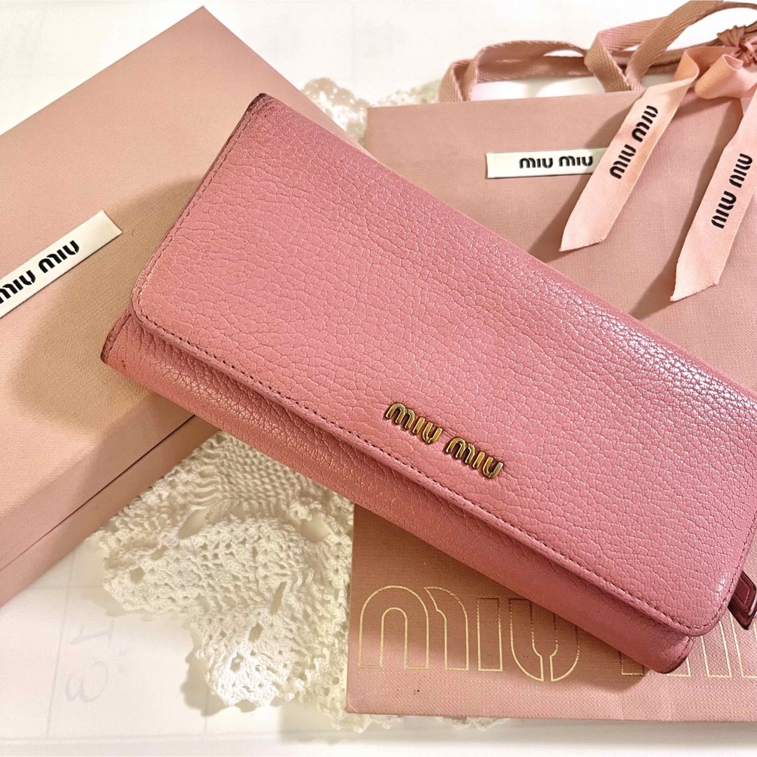 miu miu ミュウミュウ 長財布 ラウンドファスナー ピンク 箱付き - 小物