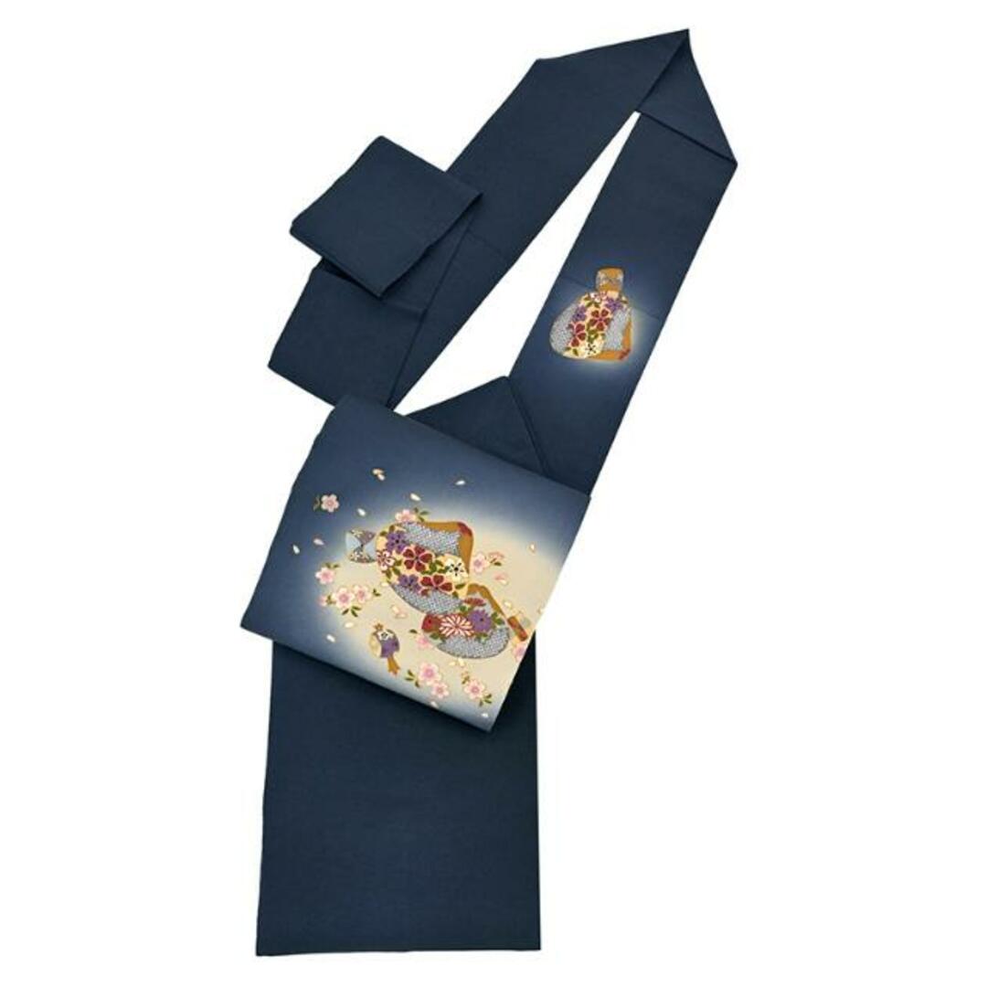 着物だいやす 559□名古屋帯□縮緬 染め帯 貝合わせ 青墨色【正絹