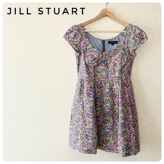 ジルスチュアート(JILLSTUART)の極美品‼JILL STUARTミニワンピース フレンチスリーブ　2　綿　シルク(ミニワンピース)