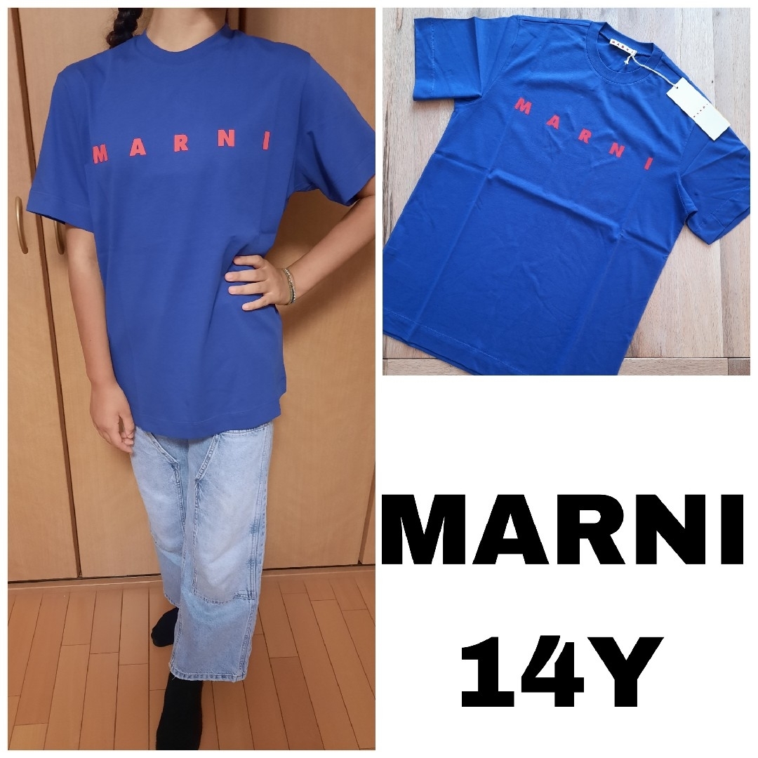 ⭐新品/大人気　MARNI  シンプルロゴ Tシャツ　ブルー 14Y/Mサイズ