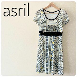 美品‼asril昭和レトロ　レディース半袖　膝丈ワンピース　L(ひざ丈ワンピース)