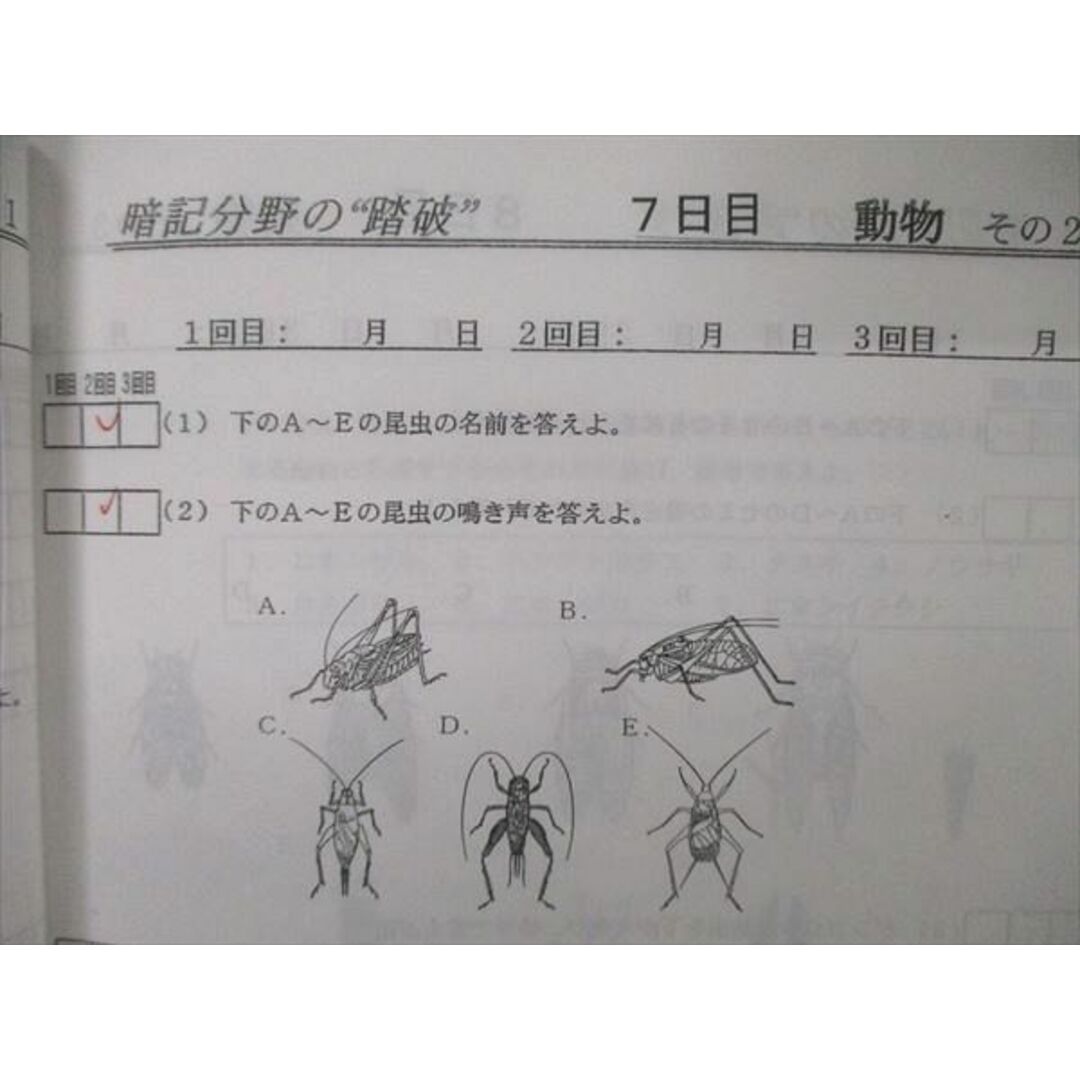 浜学園 暗記分野の 踏破 日曜志望校別特訓 11月、12月 暗記用 理科