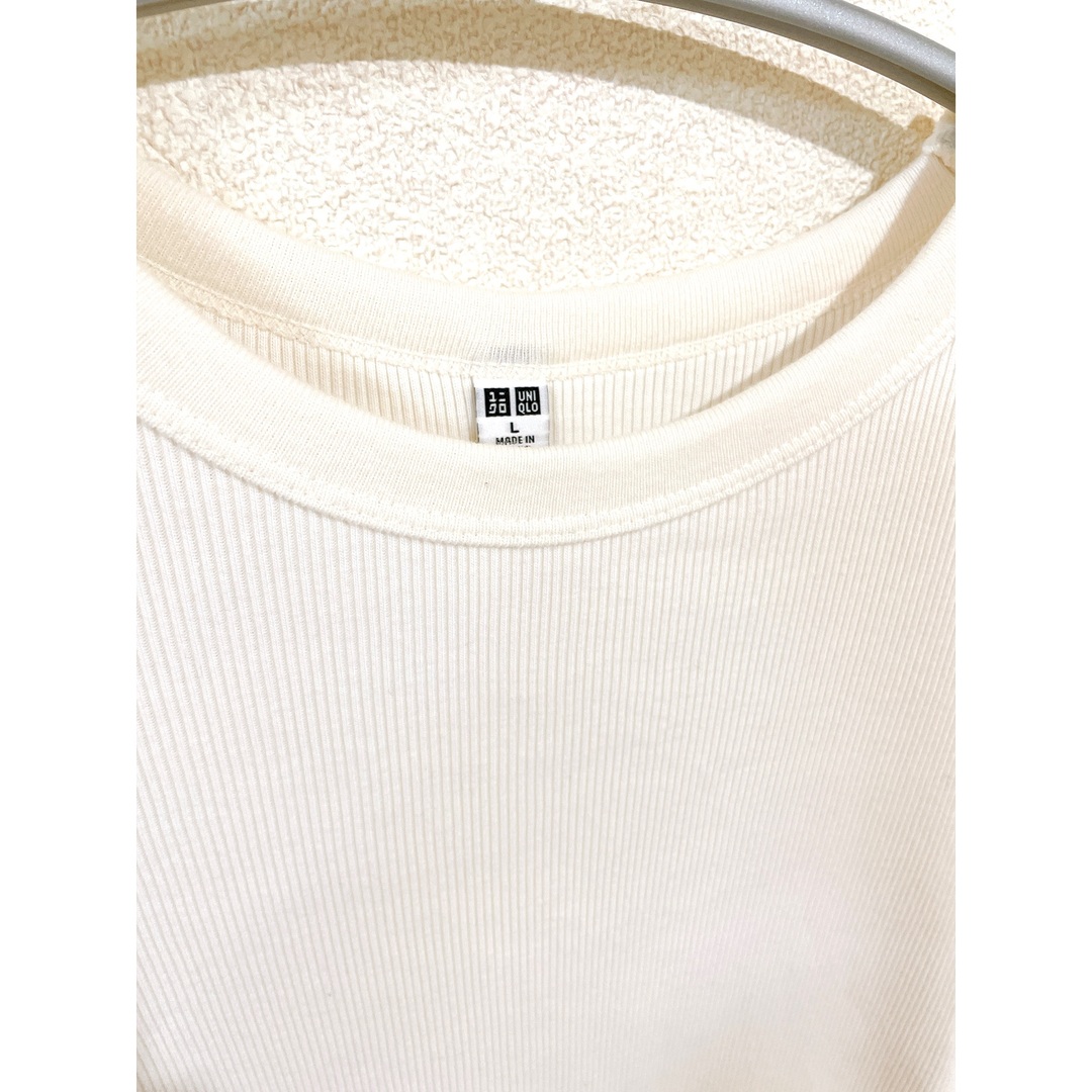 UNIQLO - 【assam様専用】ユニクロ リブクルーネックT 白 Lサイズの