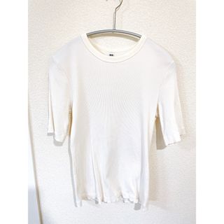 ユニクロ(UNIQLO)の【assam様専用】ユニクロ　リブクルーネックT 白　Lサイズ(Tシャツ(半袖/袖なし))