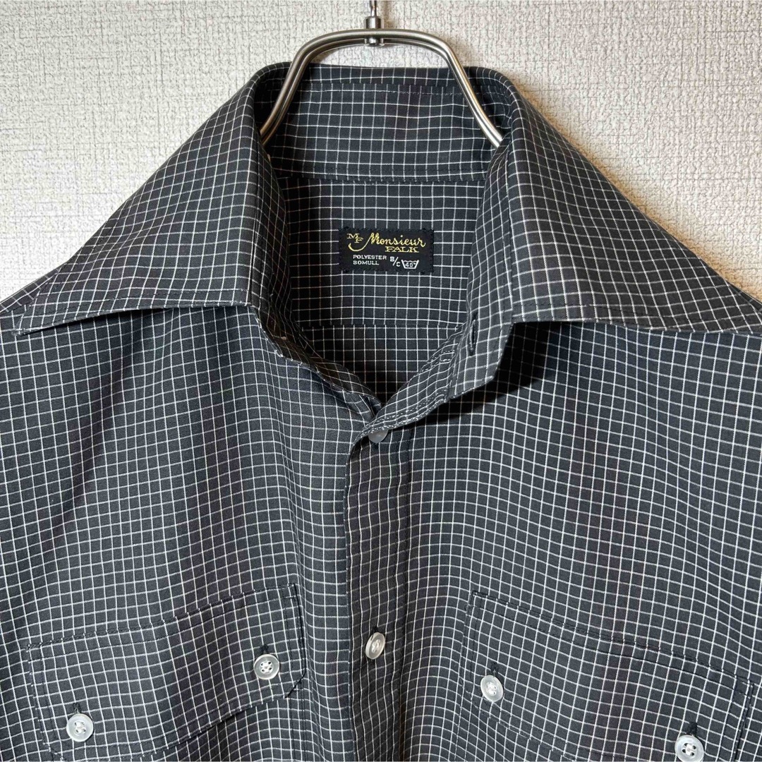 長袖シャツ　カラーキーパー　ダブルポケット　チェック　ウインドウペン メンズのトップス(シャツ)の商品写真