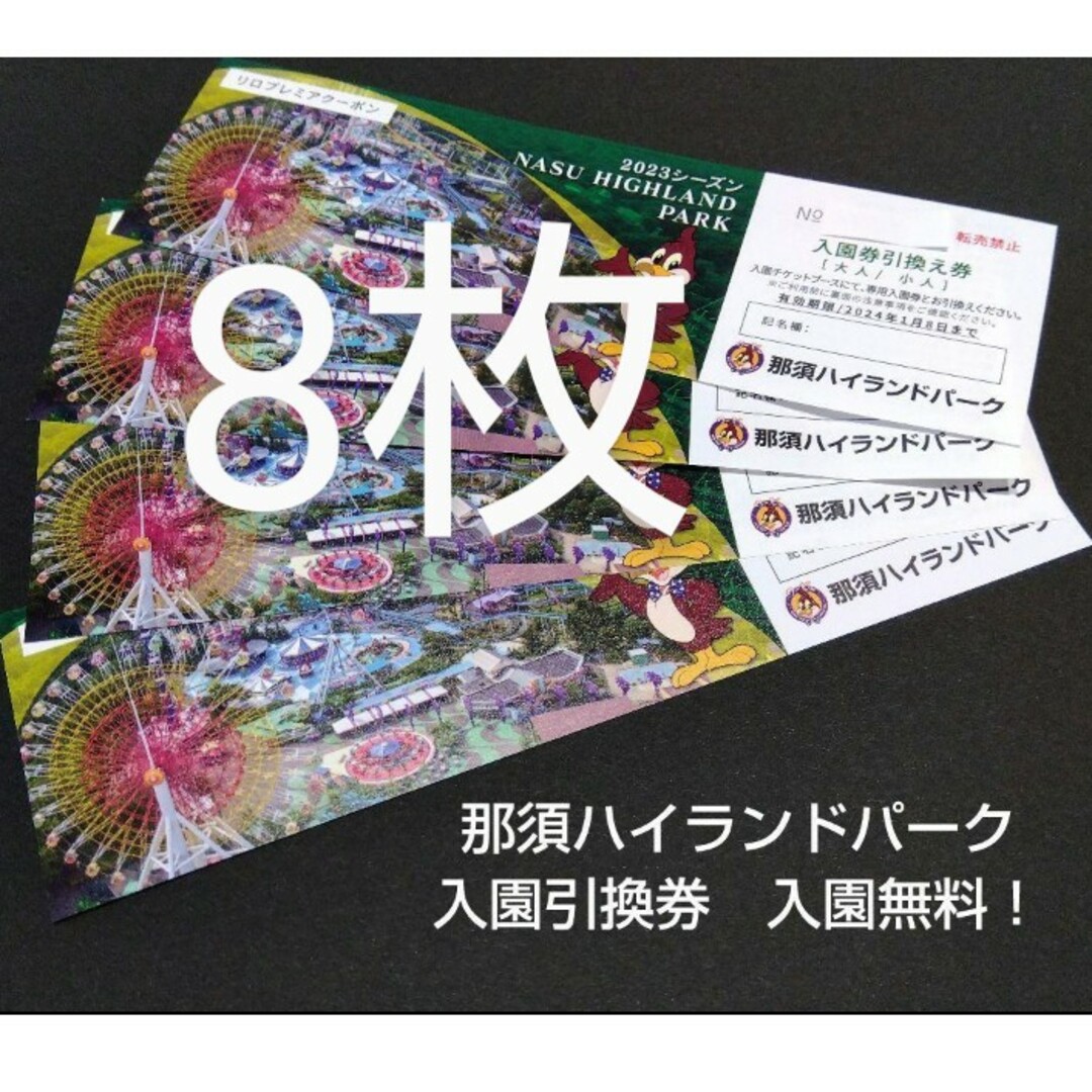 那須ハイランドパーク　大小共通　入園引換券　8枚セット