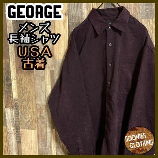 GEORGE 総柄 長袖 シャツ パープル スエード メンズ 紫 L USA古着の