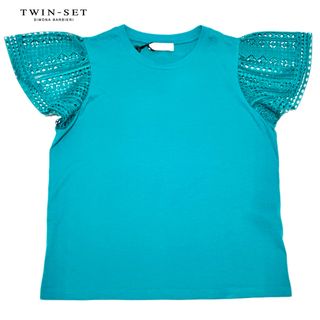 ツインセット(TWIN-SET)の新品ツインセット 袖レース　Tシャツ　グリーン  #XS　TWIN-SET(Tシャツ(半袖/袖なし))