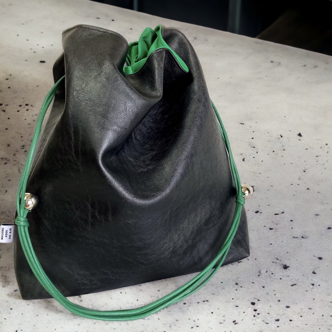 【2way】Drawstring Bag／black × green