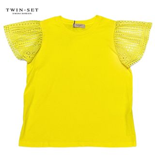 ツインセット(TWIN-SET)の新品ツインセット 袖レース　Tシャツ　イエロー  #XS　TWIN-SET(Tシャツ(半袖/袖なし))