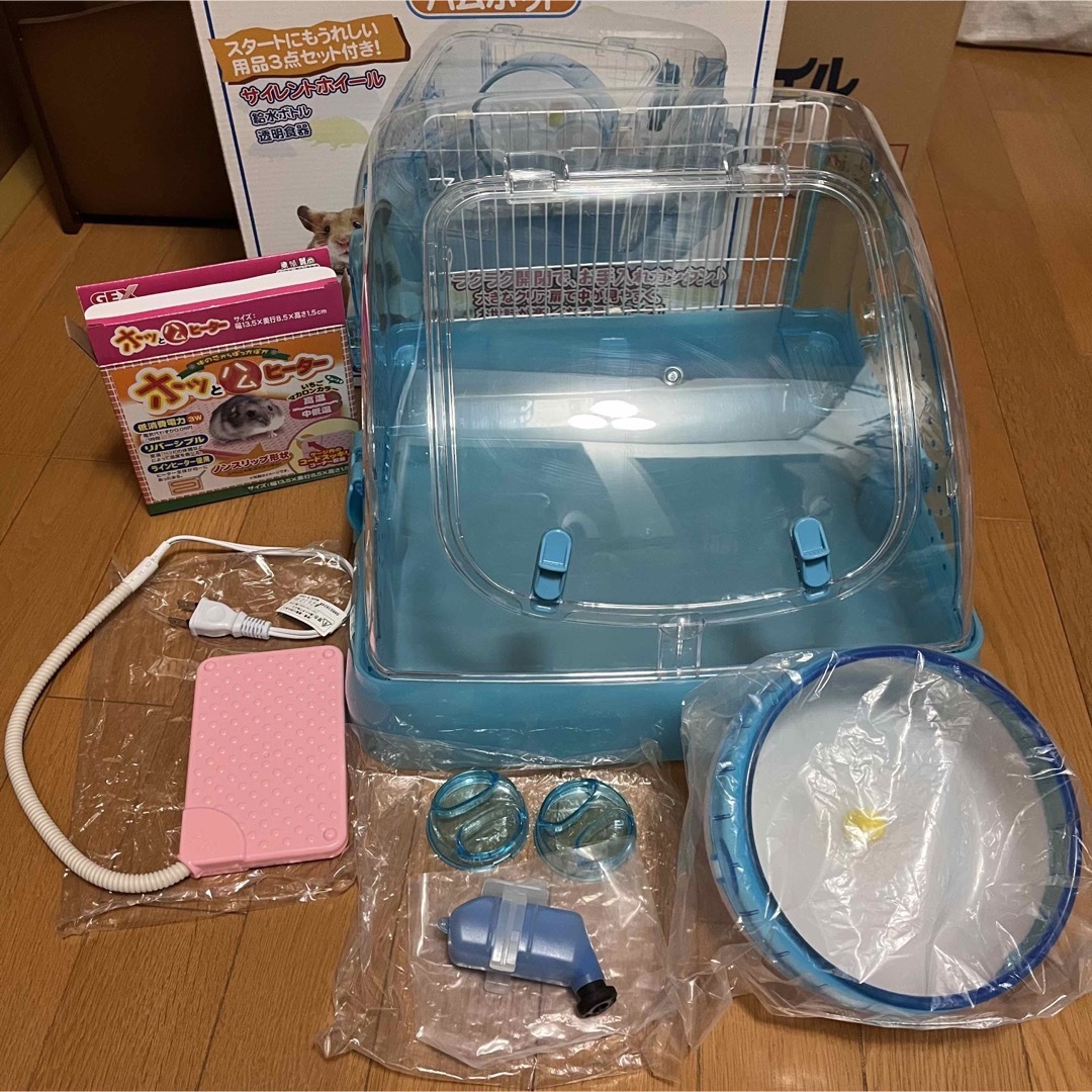 SANKO Shokai(サンコウショウカイ)のハムポットハムスターケージ（ブルー）とヒーターセット その他のペット用品(かご/ケージ)の商品写真
