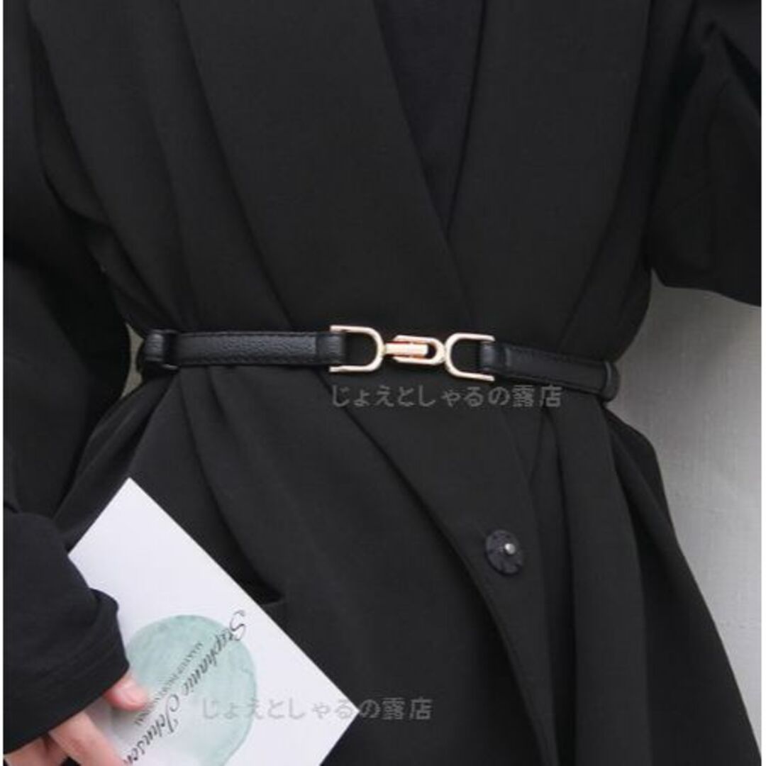 【ブラック】細ベルト 幅1.5cm PU レザー ベルト 長さ調節可能 黒 レディースのファッション小物(ベルト)の商品写真