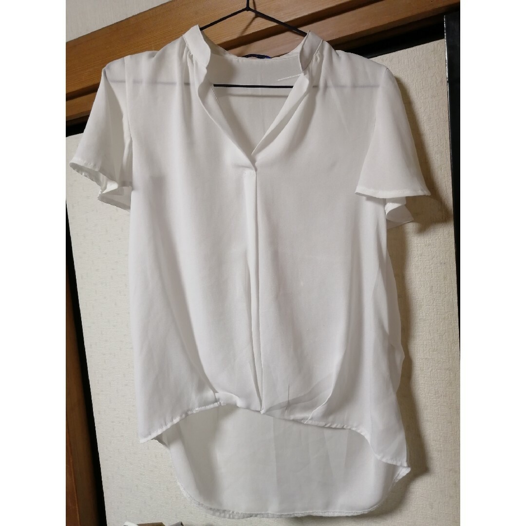 ブラウス　ホワイト　透け レディースのトップス(シャツ/ブラウス(半袖/袖なし))の商品写真
