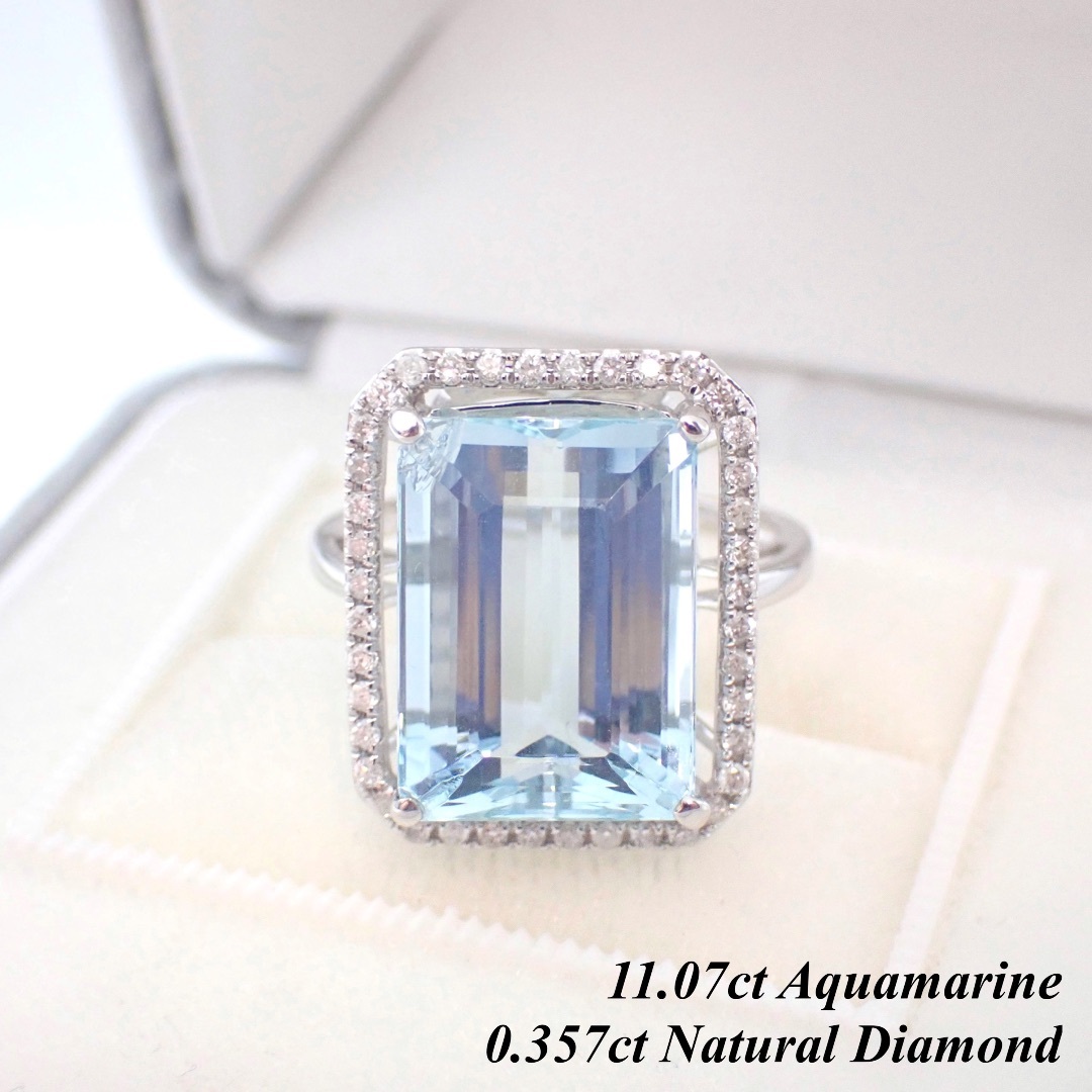 【新品 日本製】K18 11.07ct アクアマリン ダイヤ 指輪 リング 大粒 レディースのアクセサリー(リング(指輪))の商品写真