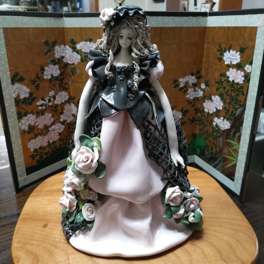 ロマンドール 陶器人形 ハンドメイド 薔薇の貴婦人 焼き物 置物 www