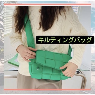 キルティング ショルダーバッグ カセットバッグ 韓国 グリーン 大人気 ブロック