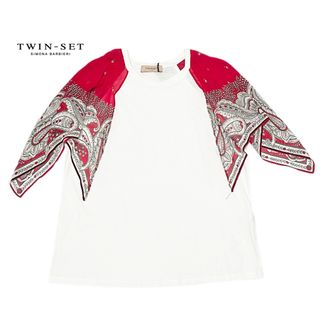 ツインセット(TWIN-SET)の新品ツインセット　Tシャツ(カットソー)　白×赤 #S　TWIN-SET(Tシャツ(半袖/袖なし))