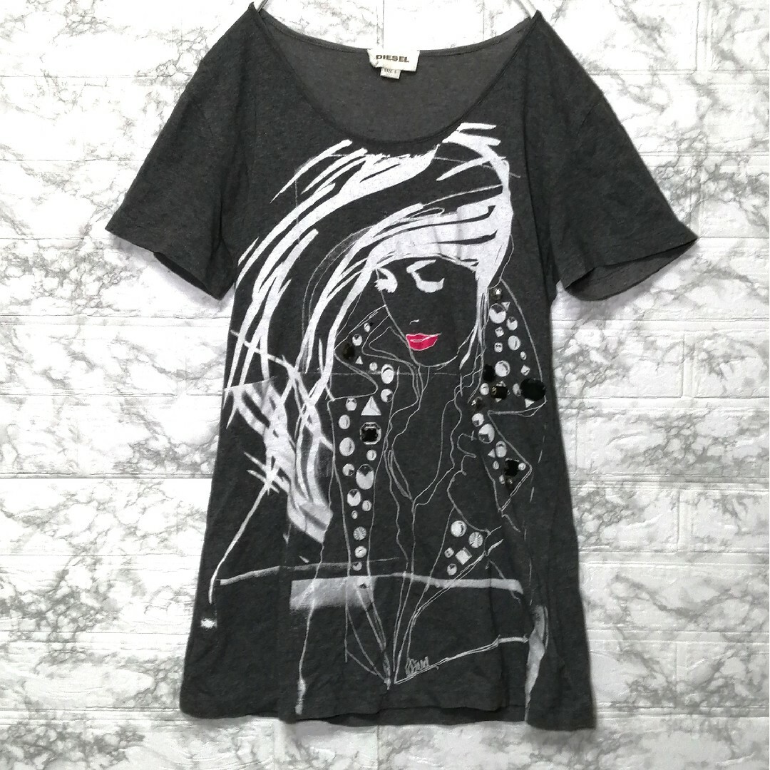 DIESEL - ☆DIESEL ディーゼル☆ストーン付き Tシャツ グレー S 希少