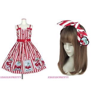 アンジェリックプリティー(Angelic Pretty)のCherry Stampジャンパースカートとカチューシャ(ロングワンピース/マキシワンピース)