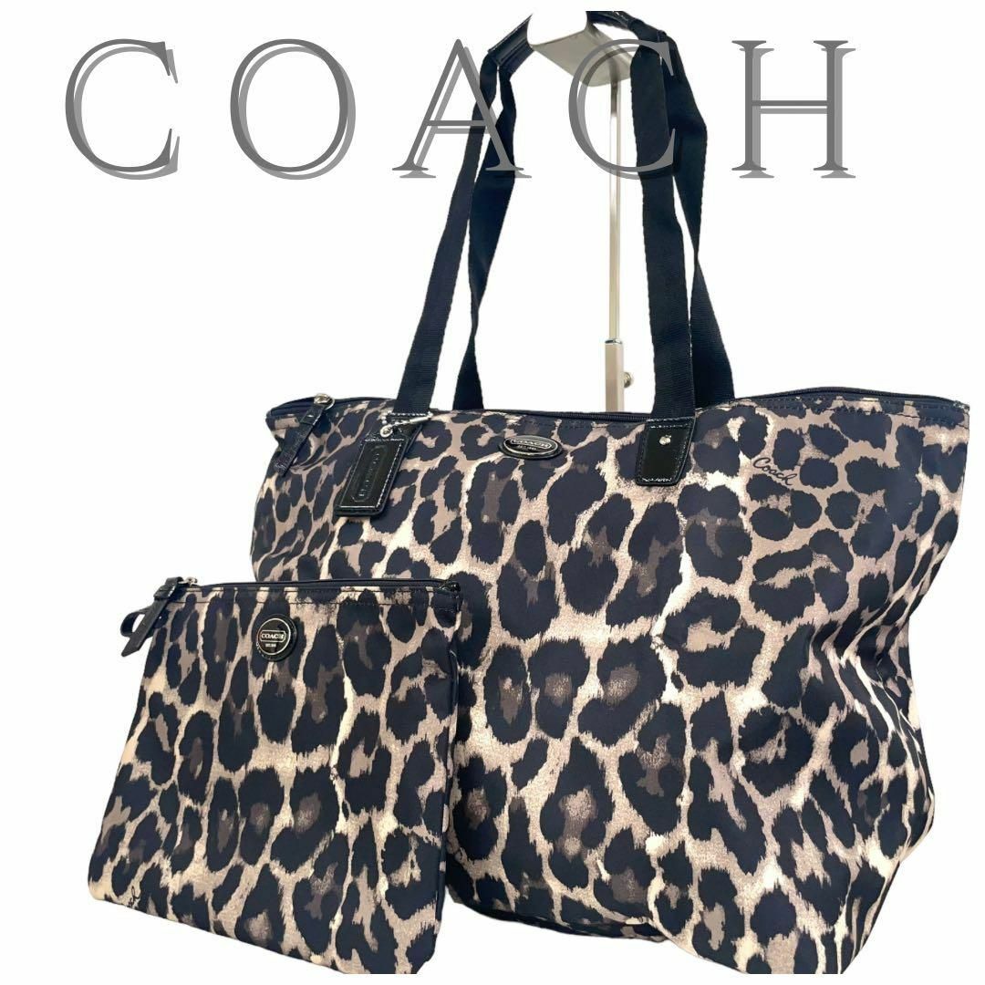 COACH(コーチ)の美品　coach コーチ　レオパード　トートバッグ　ポーチ付き　大容量　a4収納 レディースのバッグ(トートバッグ)の商品写真