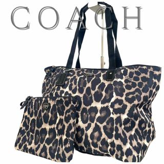 コーチ(COACH)の美品　coach コーチ　レオパード　トートバッグ　ポーチ付き　大容量　a4収納(トートバッグ)