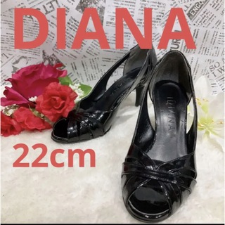 ダイアナ(DIANA)の送料無料 定番人気 DIANA オープントゥ ブラック パンプス エナメル(ハイヒール/パンプス)