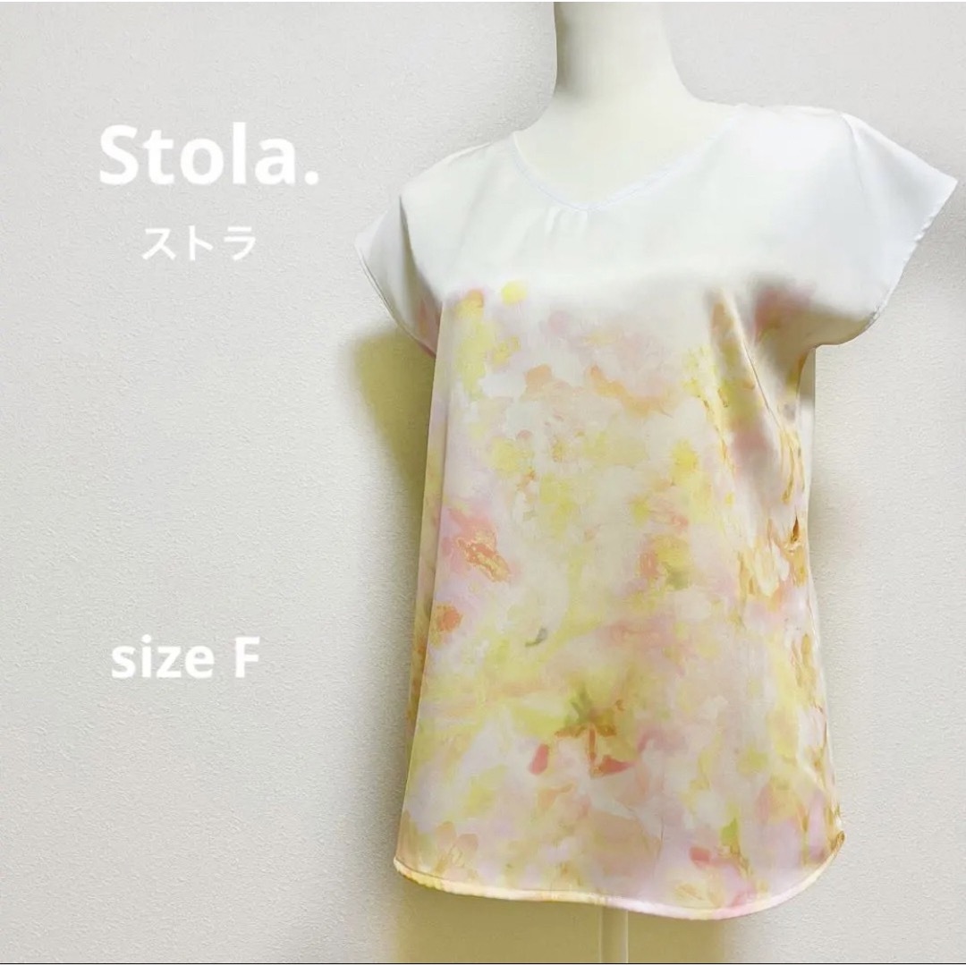 Stola.(ストラ)のStola. ストラ 吹き上がりプリントカットソー Tシャツ 花柄水彩モザイク レディースのトップス(カットソー(半袖/袖なし))の商品写真