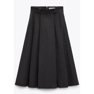 ザラ(ZARA)のZARA  プリーツ入りミディ丈スカート　ブラック　フレアスカート(ロングスカート)