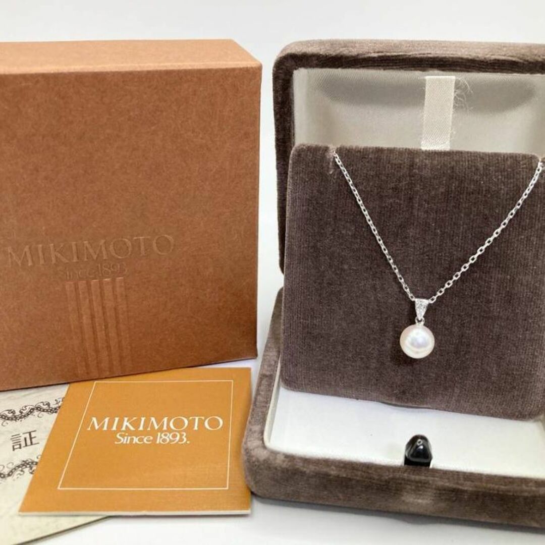 MIKIMOTO　K18WG　アコヤパール7.7mm ダイヤモンド ネックレス