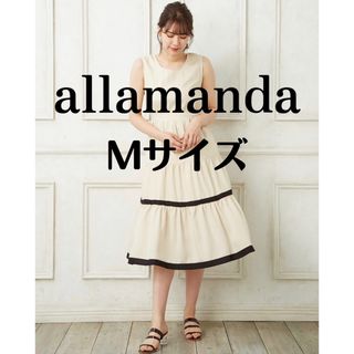 アラマンダ(allamanda)のallamanda♡配色リボンティアード麻調ワンピース(ロングワンピース/マキシワンピース)