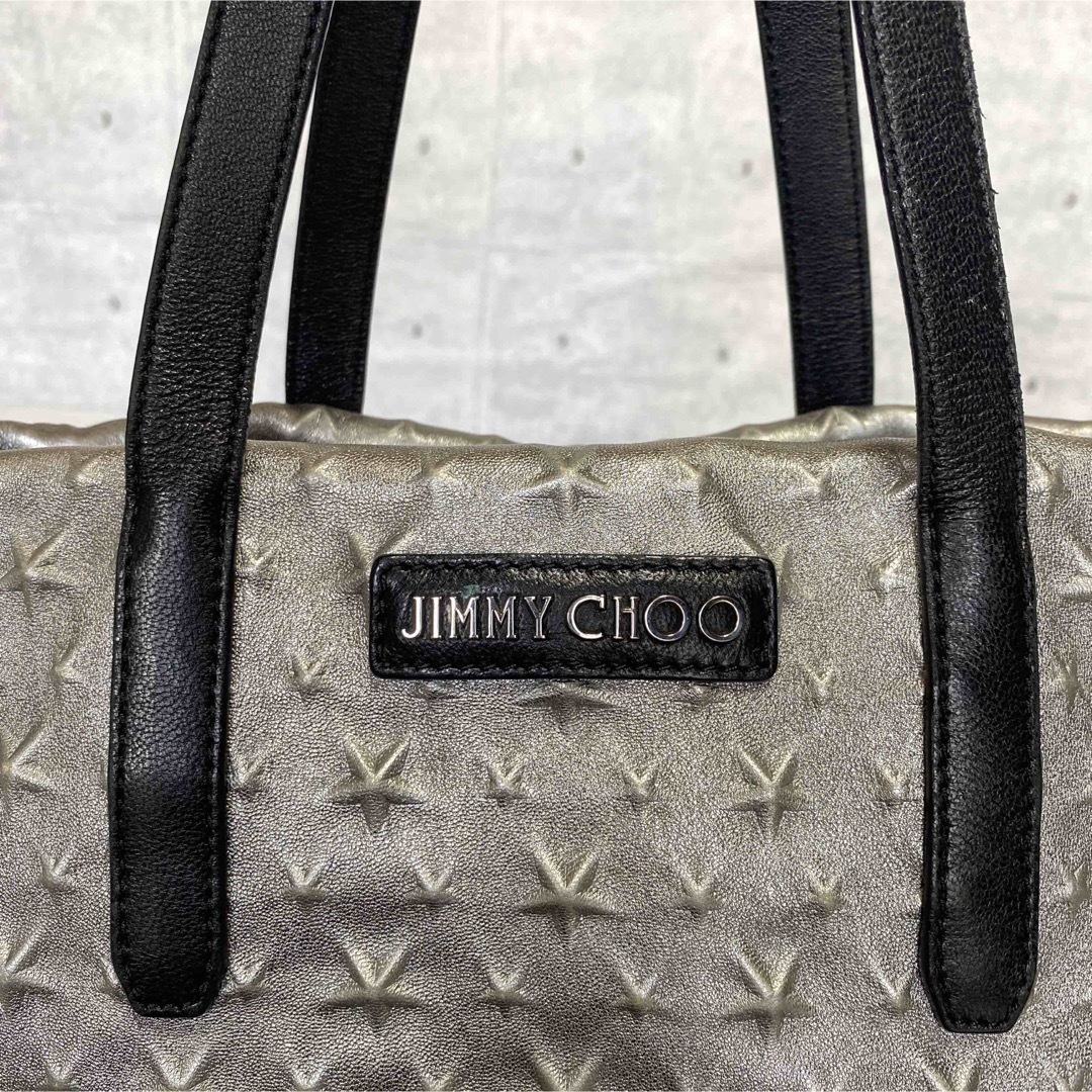 JIMMY CHOO】SOFIA/S メタリックシルバー エンボストートバッグ