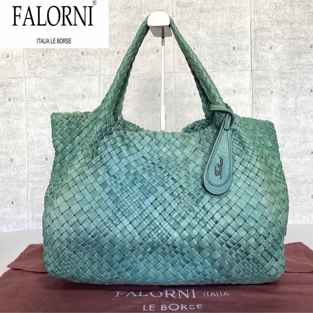 【FALORNI】イントレチャート エメラルド ラムレザー F875トートバッグ