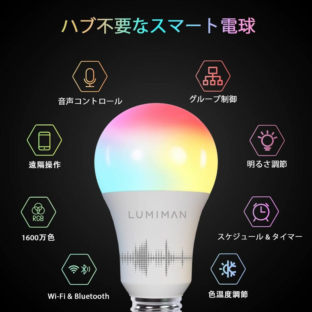 LUMIMAN LED スマート電球 E26 調光調色 60W相当 電球色・昼光 インテリア/住まい/日用品のライト/照明/LED(その他)の商品写真
