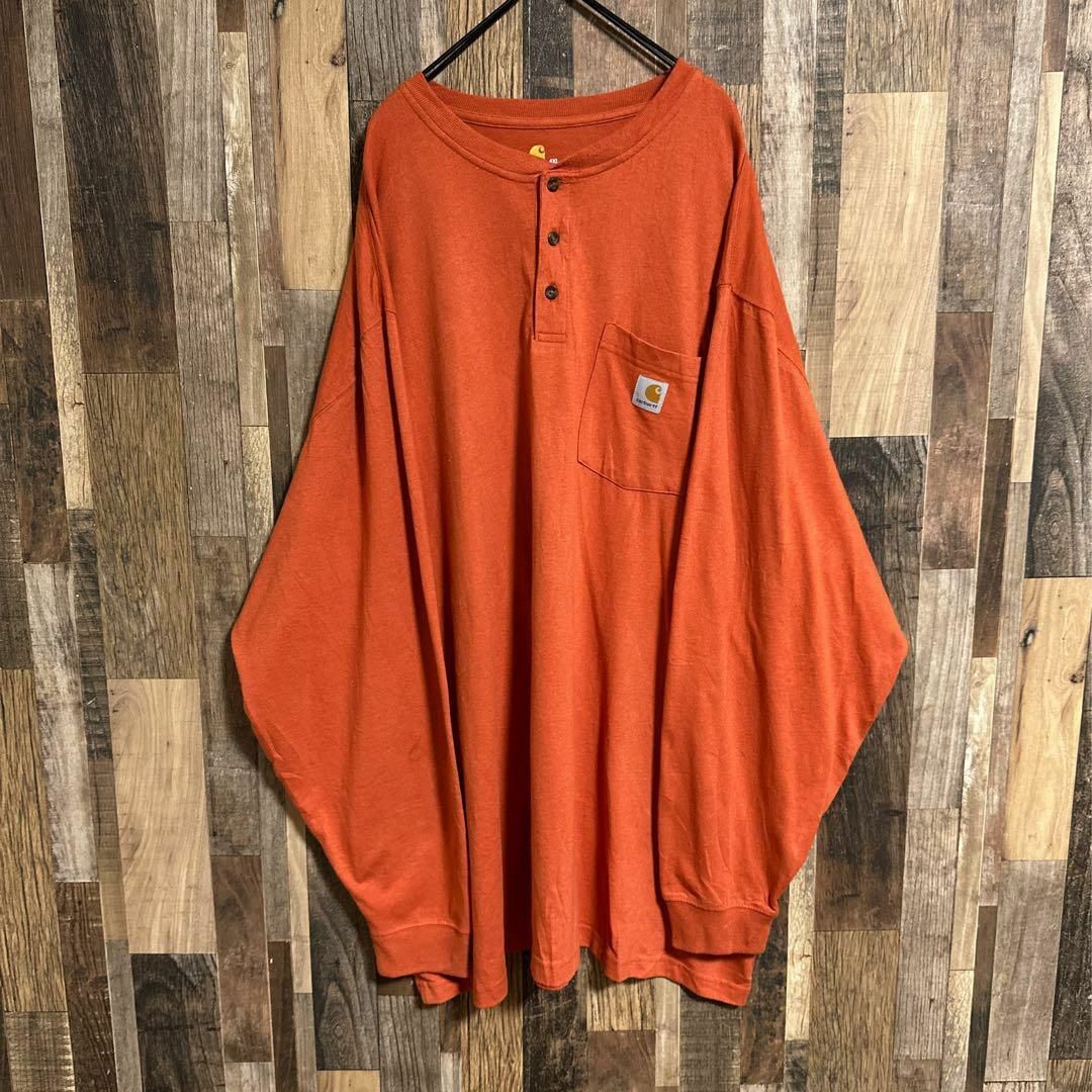 carhartt(カーハート)のカーハート ヘンリーネック 長袖 Tシャツ ロンティー 4XL USA古着 ロゴ メンズのトップス(Tシャツ/カットソー(半袖/袖なし))の商品写真