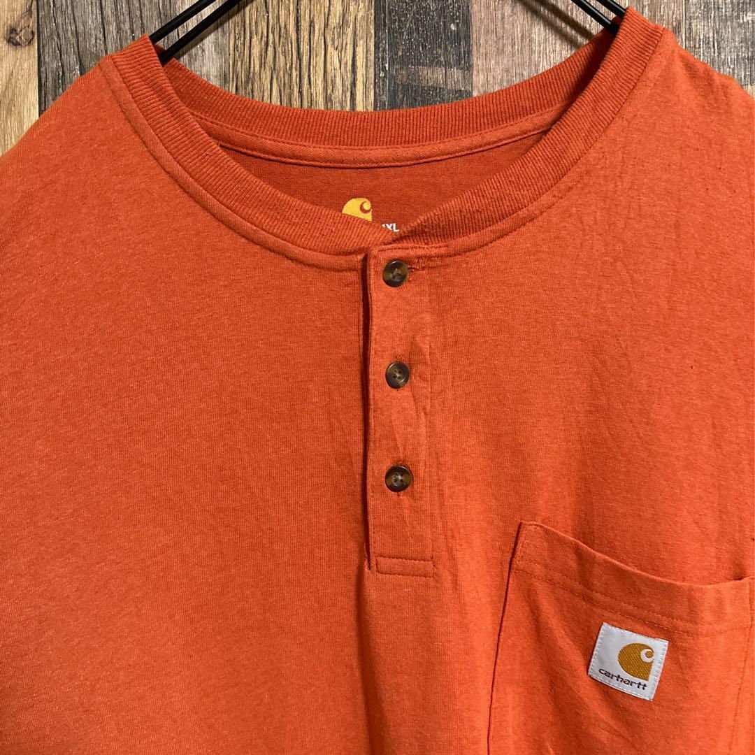 carhartt(カーハート)のカーハート ヘンリーネック 長袖 Tシャツ ロンティー 4XL USA古着 ロゴ メンズのトップス(Tシャツ/カットソー(半袖/袖なし))の商品写真