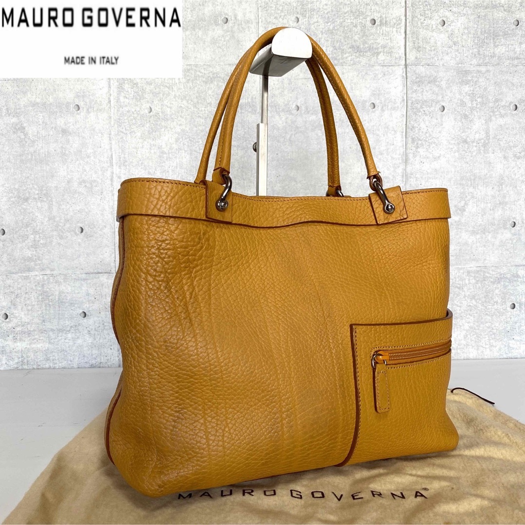 MAURO GOVERNA】キャメル レザー シルバー金具 A4 トートバッグ-