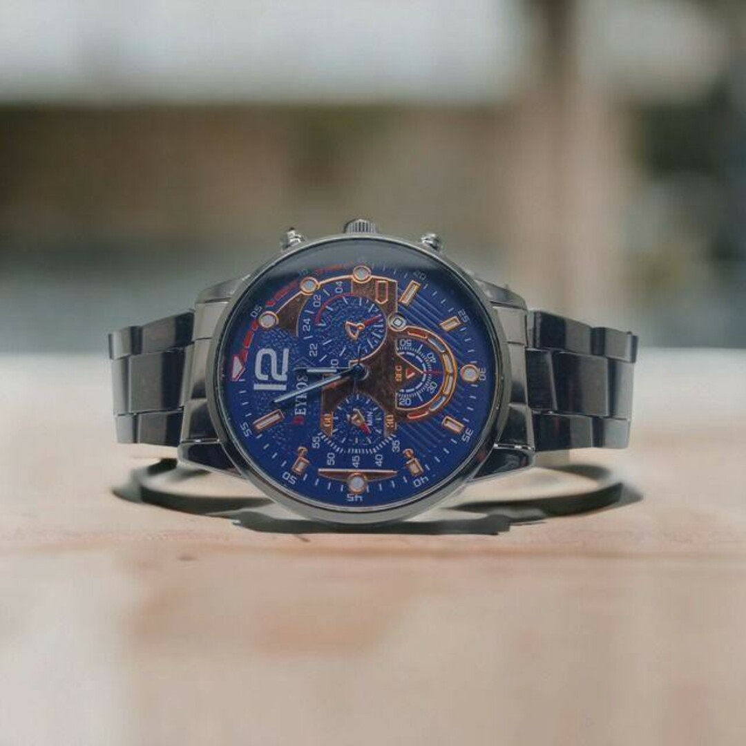 新品 クロノグラフ ビジネス メンズ DEYROS 腕時計 黒 金