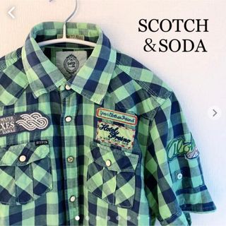 スコッチアンドソーダ(SCOTCH & SODA)のSCOTCH＆SODA 半袖シャツ　チェック　グリーン　スコッチ＆ソーダ(シャツ)